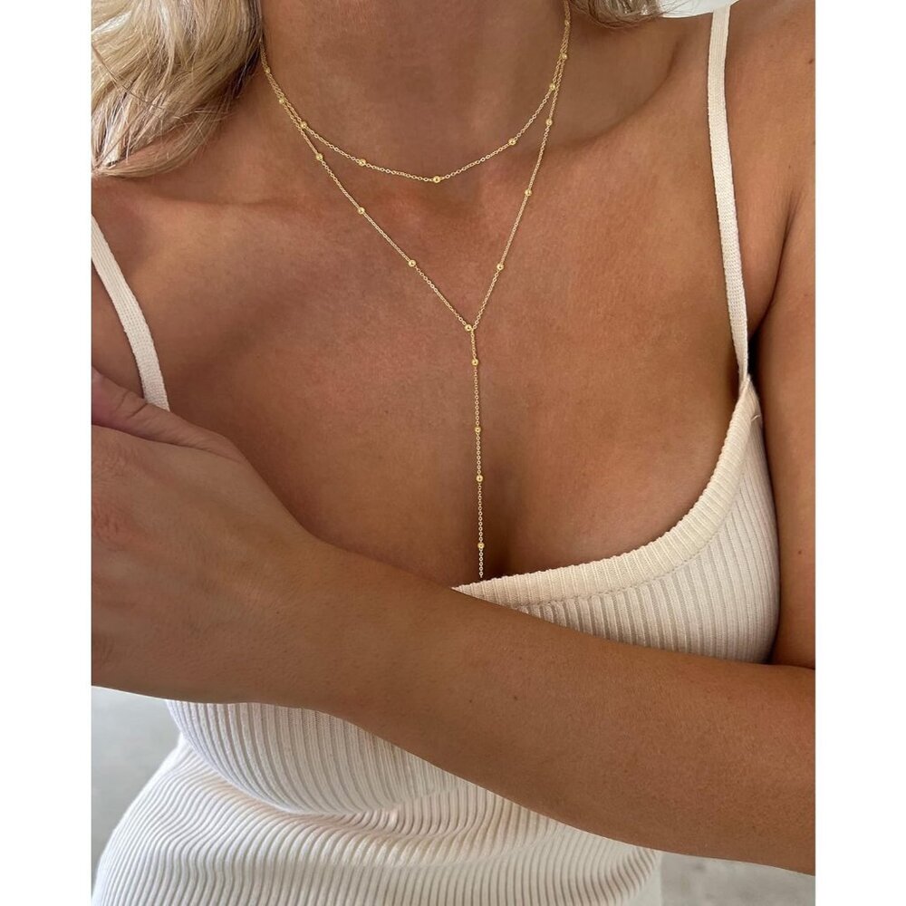 Women's Dainty Long Necklace 14k Gold Plated/Silver Y-Shaped Pendant Trendy - Picture 3 of 7